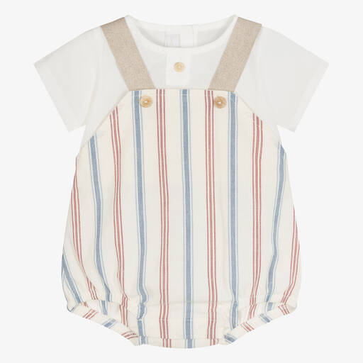 Laranjinha-Baby Boys Ivory Striped Cotton Shortie | Childrensalon