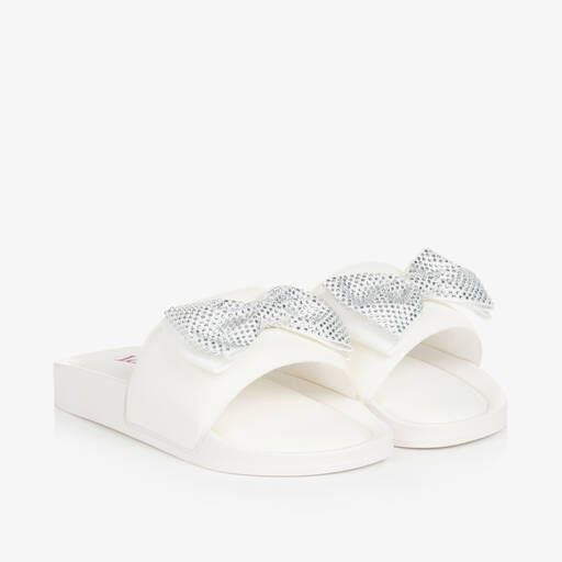 Lelli Kelly-Girls White Diamanté Bow Sliders | Childrensalon