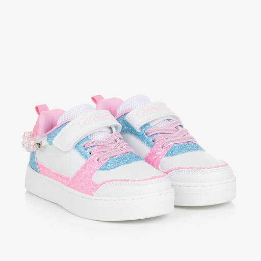 Lelli Kelly-Girls White & Pink Velcro Trainers | Childrensalon