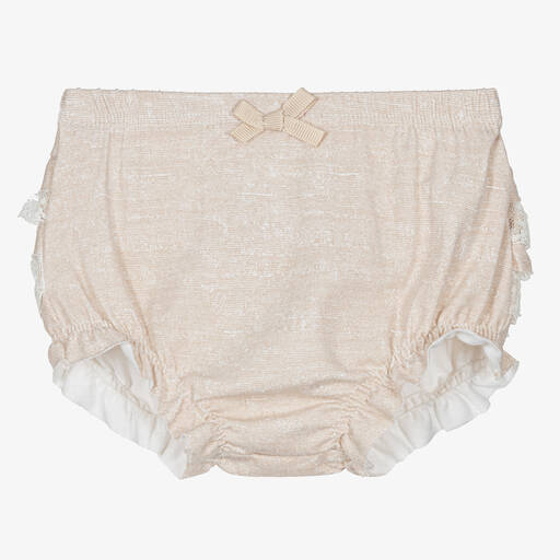 Mayoral-Baby Girls Beige Frilly Pants | Childrensalon