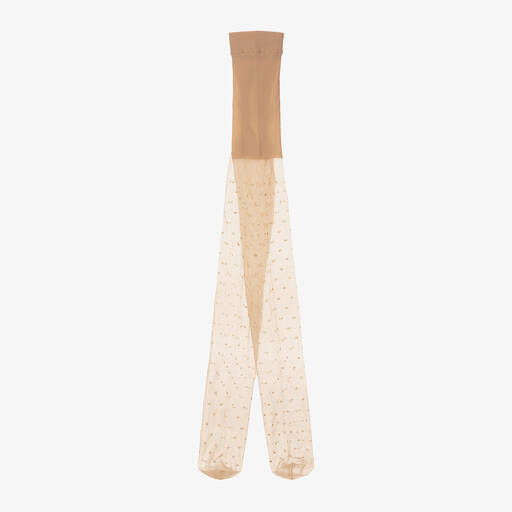 Mayoral-Teen Girls Sheer Beige & Gold Dot Tights | Childrensalon