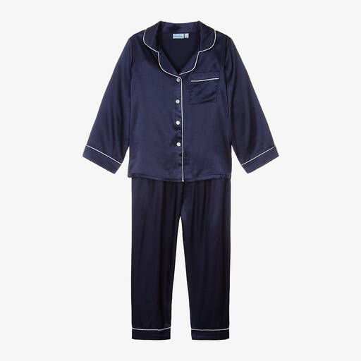 Mini Lunn-Girls Navy Blue Satin Pyjamas | Childrensalon