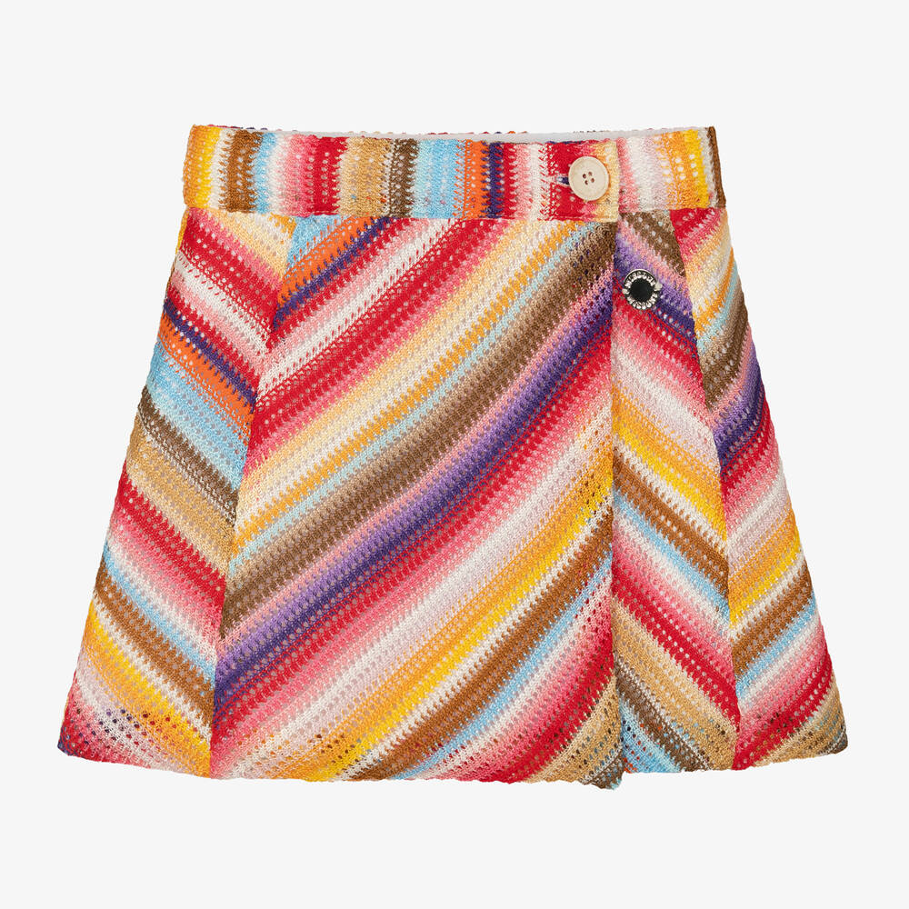 Missoni - Girls Pink Striped Viscose Crochet Knit Skirt | Childrensalon