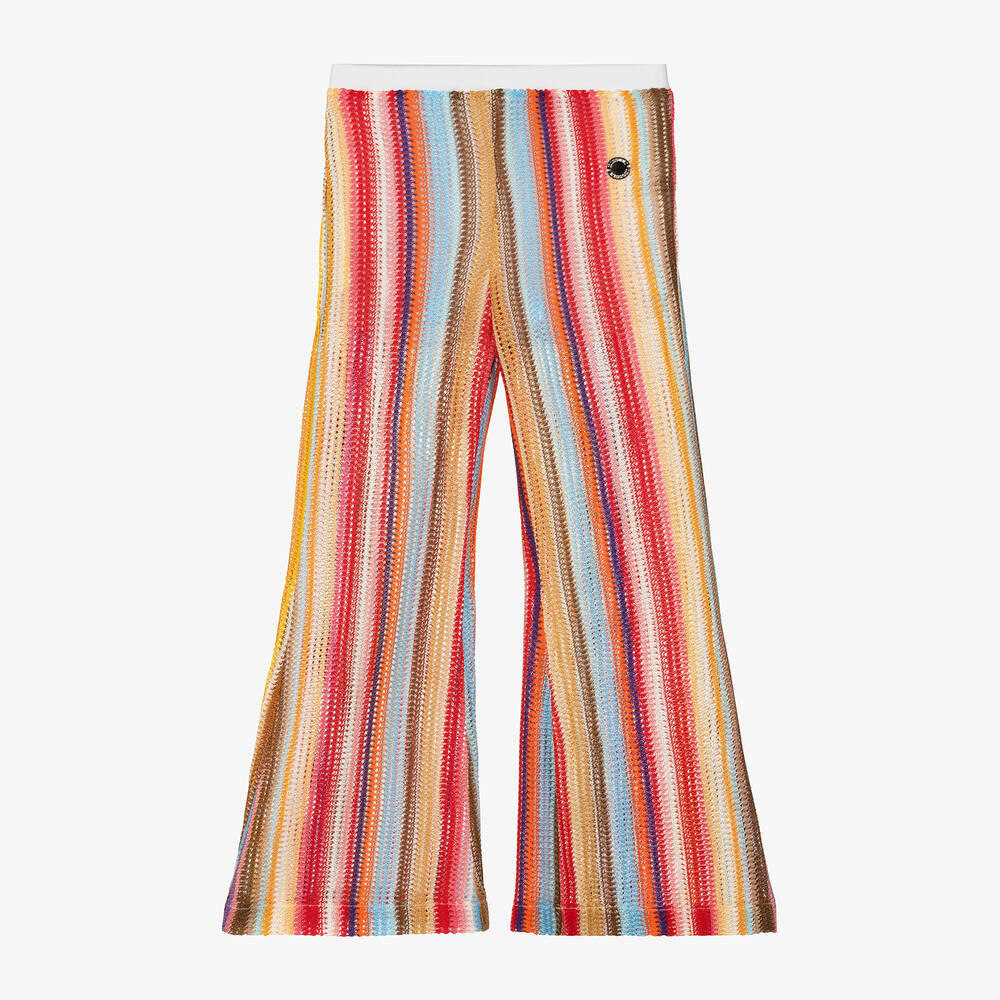 Missoni - Girls Pink Striped Viscose Crochet Trousers | Childrensalon