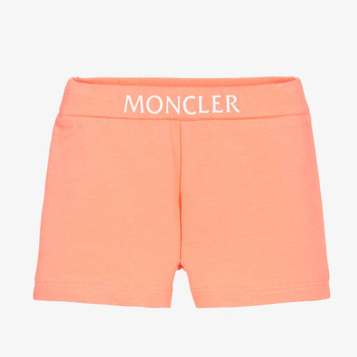 Moncler Enfant-Girls Coral Orange Cotton Logo Shorts | Childrensalon