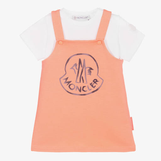 Moncler Enfant-Girls Orange & White Cotton Dress Set | Childrensalon