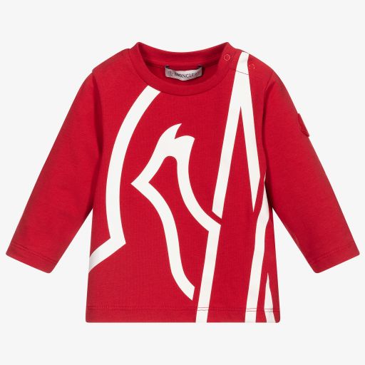 Moncler Enfant-Girls Red Giant Logo Top | Childrensalon