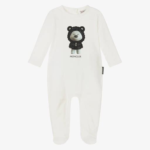 Moncler Enfant-Ivory Bear Cotton Babygrow | Childrensalon