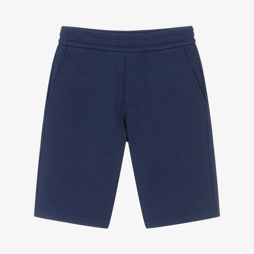 Moncler Enfant-Teen Boys Blue Cotton Logo Shorts | Childrensalon