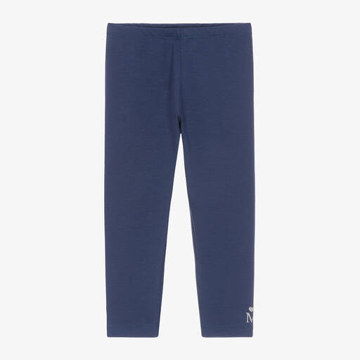 Monnalisa-Girls Navy Blue Cotton Leggings | Childrensalon