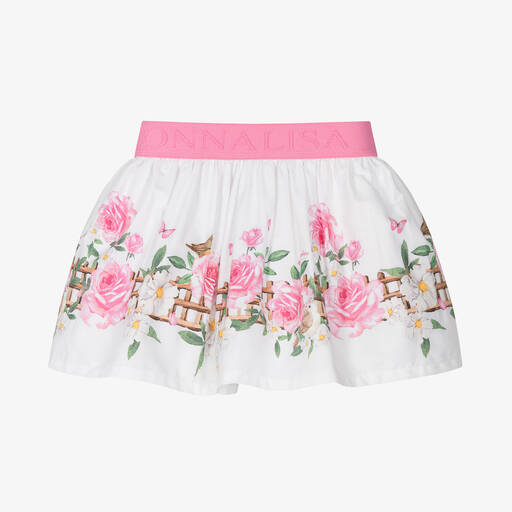 Monnalisa-Girls Pink Cotton Floral Skirt | Childrensalon