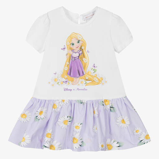 Monnalisa-Girls White & Purple Cotton Disney Dress | Childrensalon