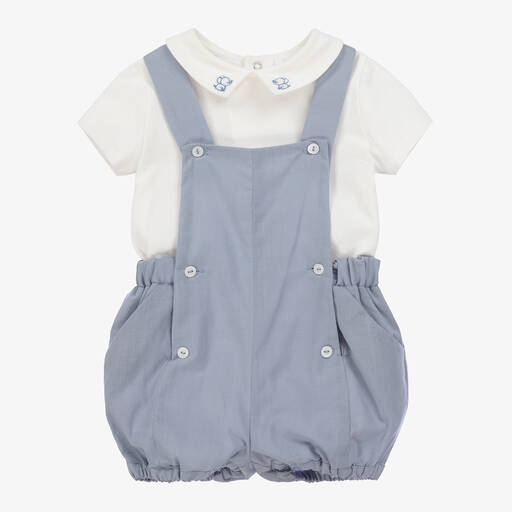 Patachou-Baby Boys Ivory & Blue Cotton Shorts Set | Childrensalon