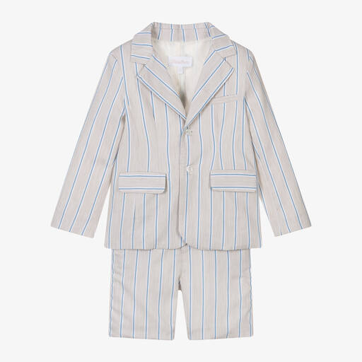 Patachou-Boys Beige Striped Short Suit | Childrensalon