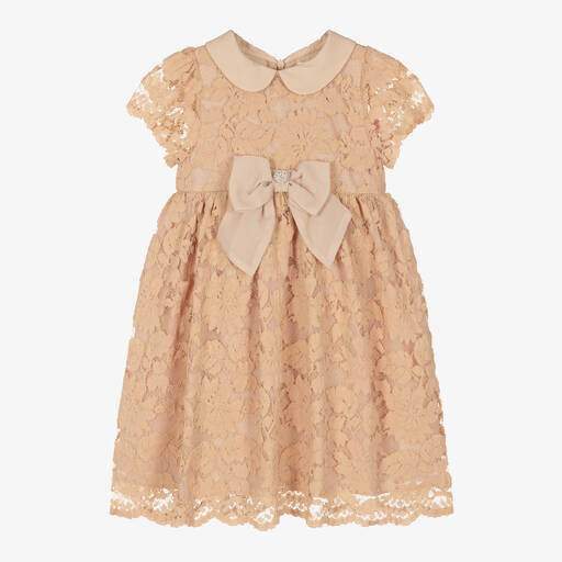 Patachou-Girls Beige Lace & Chiffon Dress | Childrensalon