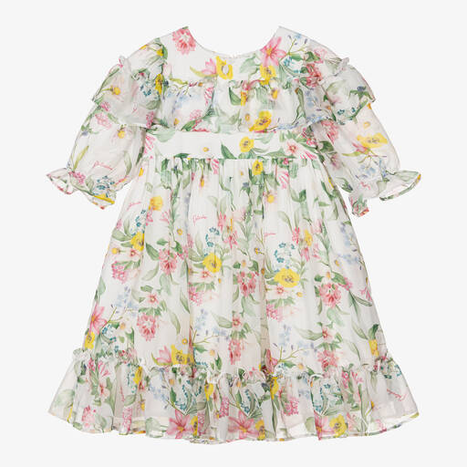 Patachou-Girls White Chiffon Floral Dress | Childrensalon