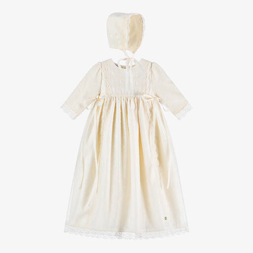 Paz Rodríguez-Ivory Ceremony Gown & Bonnet Set | Childrensalon