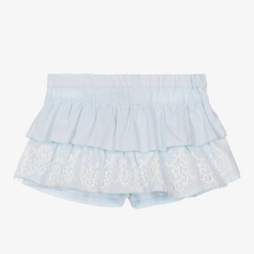 Phi Clothing-Girls Blue Cotton & Lace Skort | Childrensalon