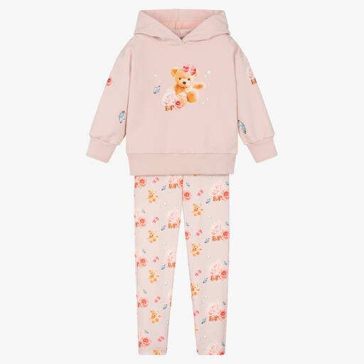 Piccola Speranza-Girls Pink Rose & Teddy Leggings Set | Childrensalon