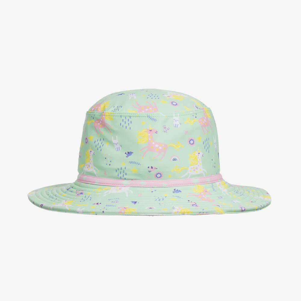 Playshoes - Girls Green Unicorn Sun Hat (UPF50+) | Childrensalon