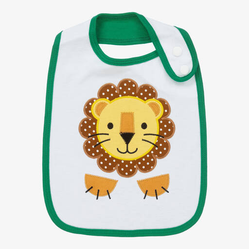 Powell Craft-White Cotton Jersey Lion Bib | Childrensalon