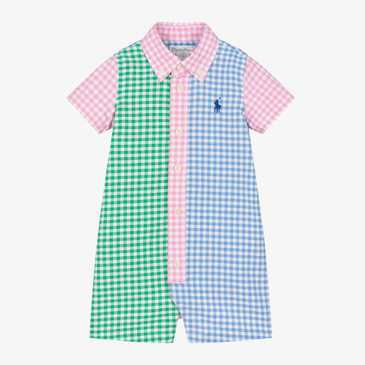 Ralph Lauren-Baby Boys Colourblock Gingham Cotton Shorty | Childrensalon