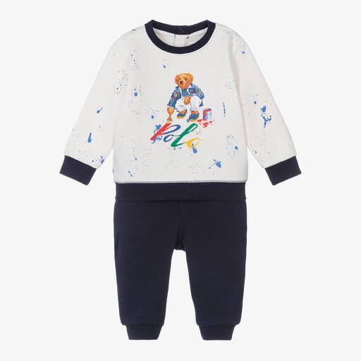 Ralph Lauren-Baby Boys White & Blue Cotton Tracksuit | Childrensalon