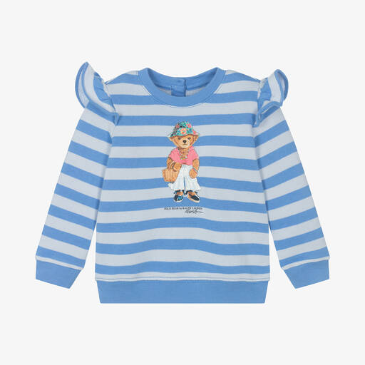 Ralph Lauren-Baby Girls Blue Cotton Polo Bear Sweatshirt | Childrensalon