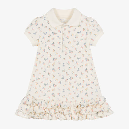 Ralph Lauren-Baby Girls Ivory Floral Ruffle Polo Dress | Childrensalon
