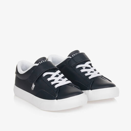 Ralph Lauren-Boys Blue Faux Leather Velcro Trainers | Childrensalon