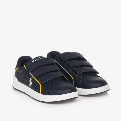 Ralph Lauren-Boys Blue Faux Leather Velcro Trainers | Childrensalon