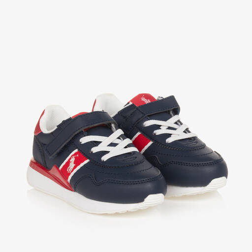 Ralph Lauren-Boys Navy Blue Faux Leather Trainers | Childrensalon