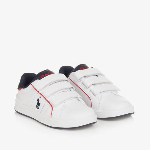 Ralph Lauren-Boys White Faux Leather Velcro Trainers | Childrensalon