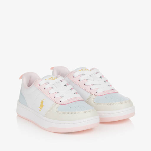 Ralph Lauren-Girls White Faux Leather Trainers | Childrensalon