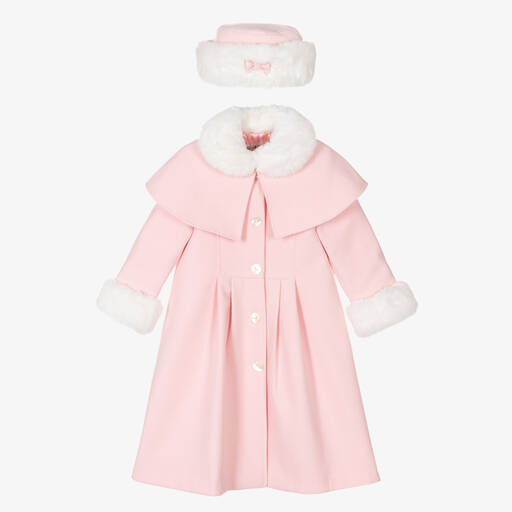 Sarah Louise-Girls Pale Pink Coat & Hat Set | Childrensalon