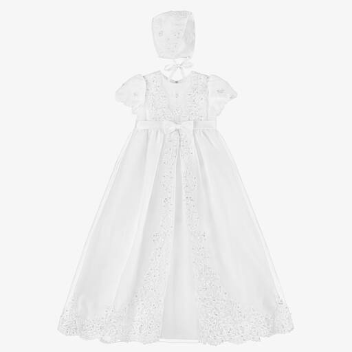 Sarah Louise-White Ceremony Gown & Bonnet | Childrensalon