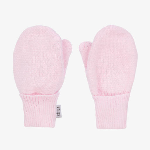 Sätila of Sweden-Girls Pink Twiddle Knitted Baby Mittens | Childrensalon