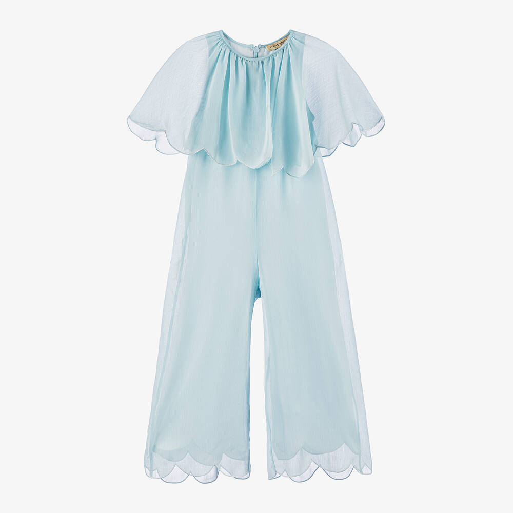 Stella McCartney Kids - Girls Blue Crêpe Chiffon Jumpsuit | Childrensalon