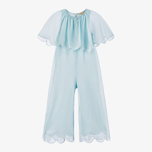 Stella McCartney Kids-Girls Blue Crêpe Chiffon Jumpsuit | Childrensalon