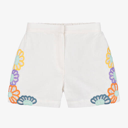 Stella McCartney Kids-Girls Ivory Floral Linen Shorts | Childrensalon