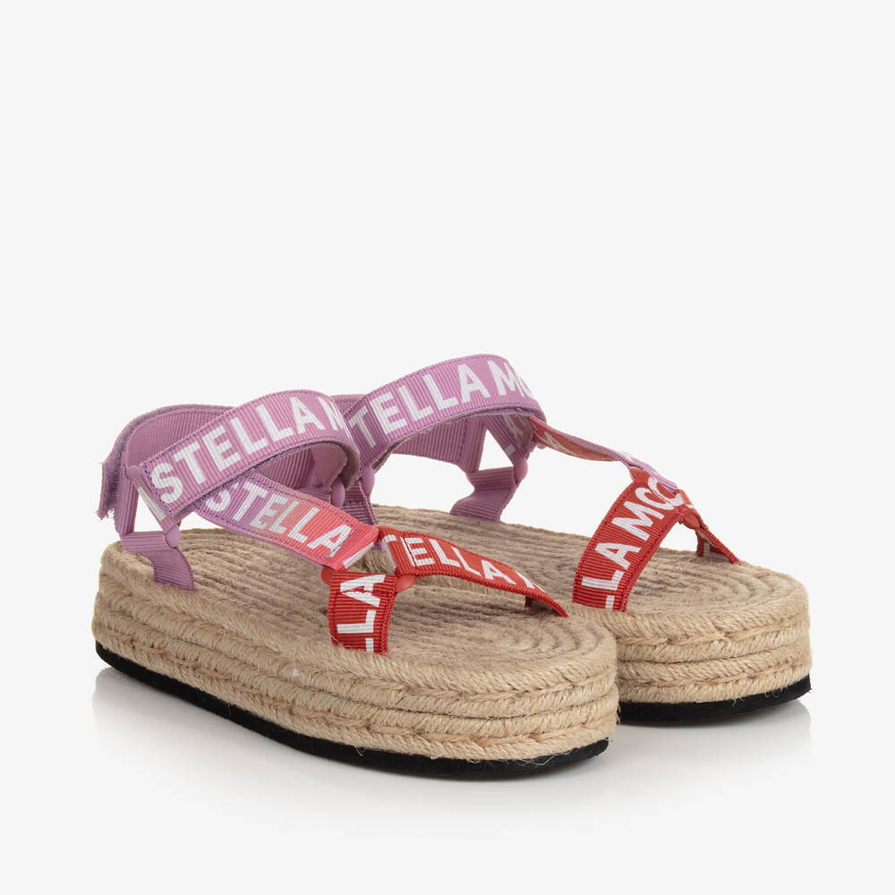 Stella McCartney Kids - Girls Pink Woven Flatform Sandals | Childrensalon