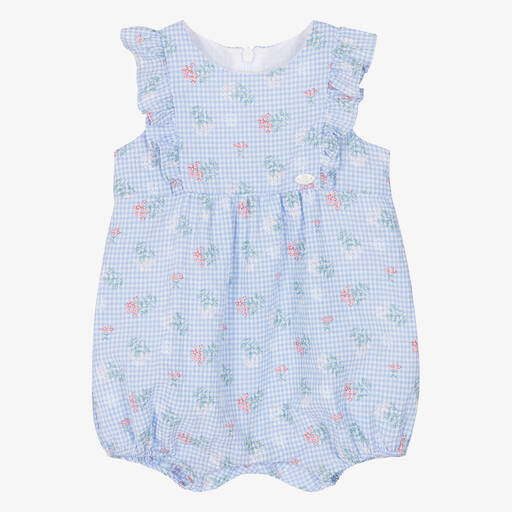 Tartine et Chocolat-Baby Girls Blue Gingham Floral Shortie | Childrensalon