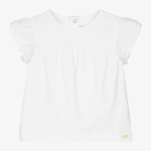 Tartine et Chocolat-Baby Girls White Cotton Frill Blouse | Childrensalon