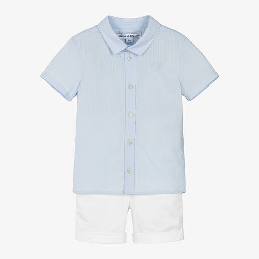 Tartine et Chocolat-Boys Blue & White Cotton Shorts Set | Childrensalon