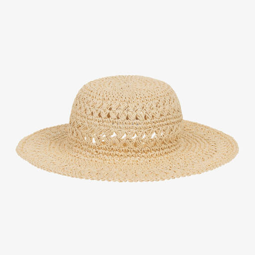 Tartine et Chocolat-Girls Beige Straw Sun Hat | Childrensalon