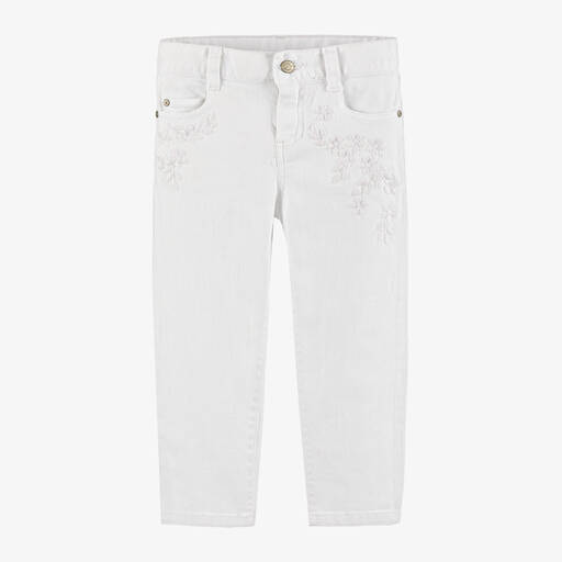 Tartine et Chocolat-Girls White Floral Denim Jeans | Childrensalon