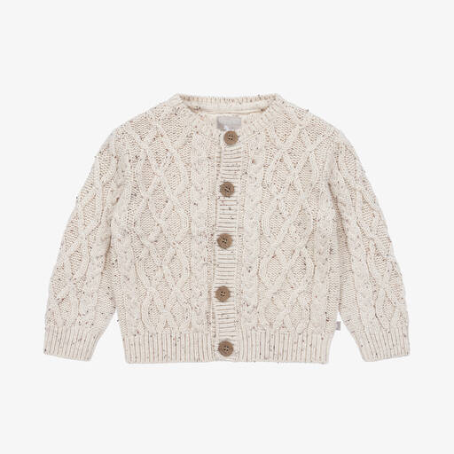 The Little Tailor-Beige Cable Knit Cotton Cardigan | Childrensalon