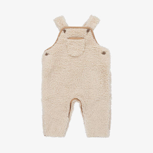 The Little Tailor-Ivory Sherpa Fleece Baby Dungarees | Childrensalon