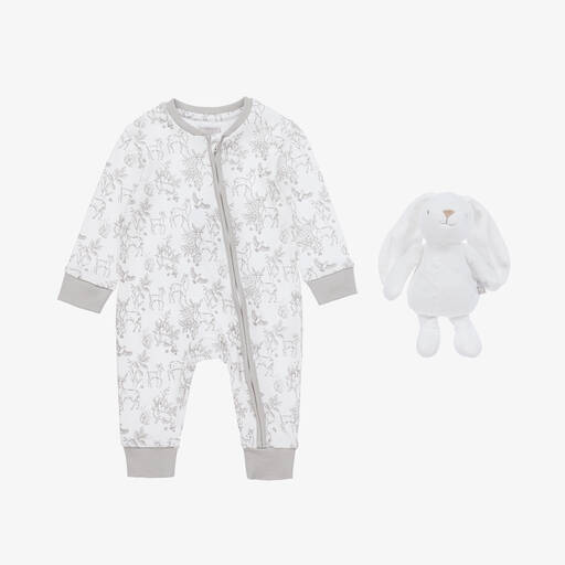 The Little Tailor-White & Grey Cotton Babysuit Gift Set | Childrensalon