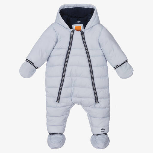 Timberland-Blue Padded Baby Snowsuit  | Childrensalon